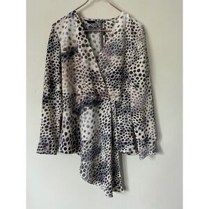 Alfani Womens Fairycore Baby Doll Asymmetrical Wrap Top Rare Abstract Print M